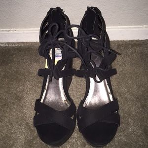 Report Shoes - Black Lace-Up Wedges Report Shoes - Black Lace-Up Wedges